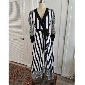 Black and White Stripe Wrap Midi BCBGMaxAzria Dress in size XXS